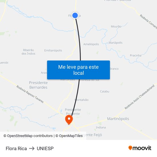 Flora Rica to UNIESP map