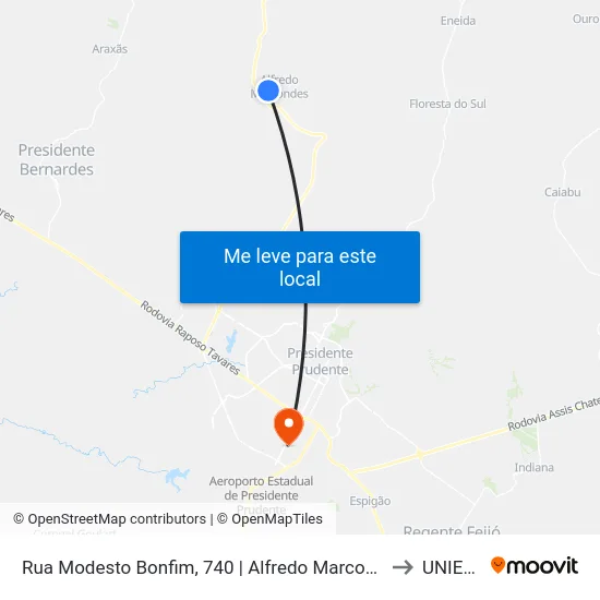 Rua Modesto Bonfim, 740 | Alfredo Marcondes to UNIESP map