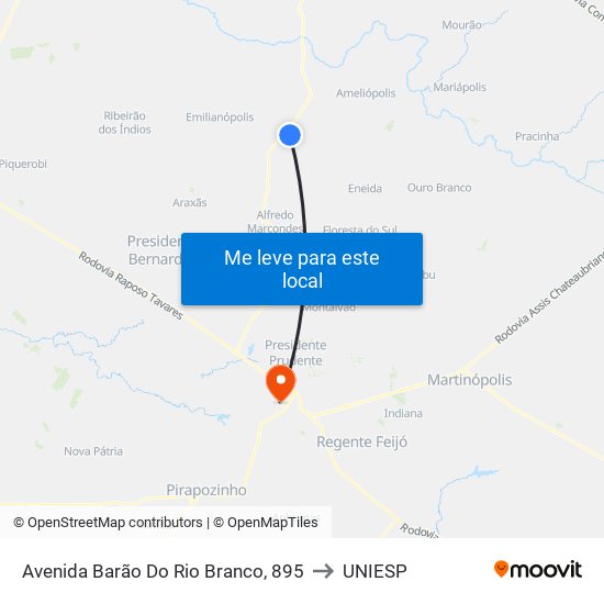 Avenida Barão Do Rio Branco, 895 to UNIESP map
