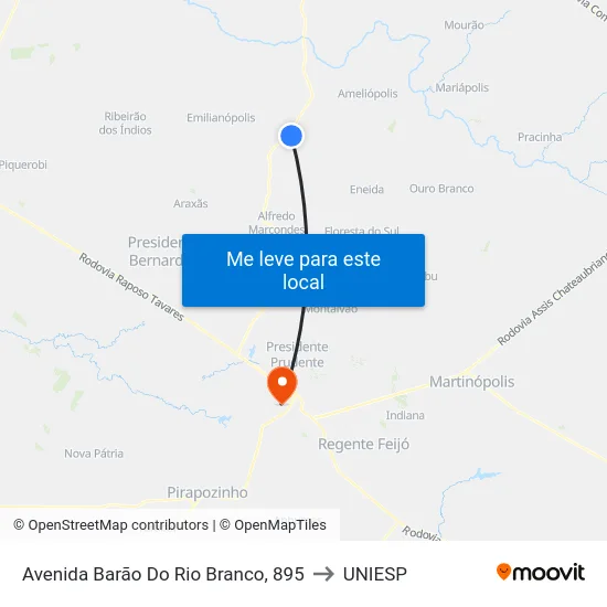Avenida Barão Do Rio Branco, 895 to UNIESP map
