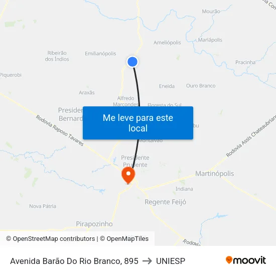 Avenida Barão Do Rio Branco, 895 to UNIESP map