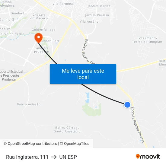 Rua Inglaterra, 111 to UNIESP map