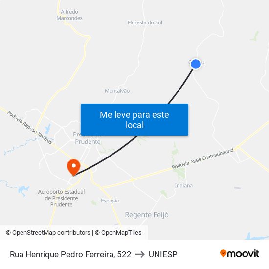 Rua Henrique Pedro Ferreira, 522 to UNIESP map