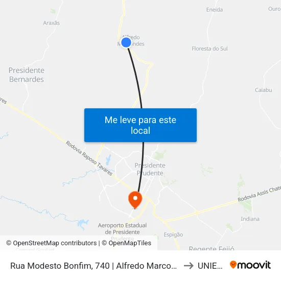Rua Modesto Bonfim, 740 | Alfredo Marcondes to UNIESP map