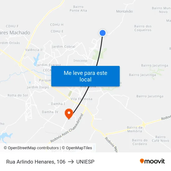 Rua Arlindo Henares, 106 to UNIESP map