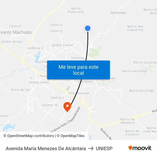 Avenida Maria Menezes De Alcântara to UNIESP map