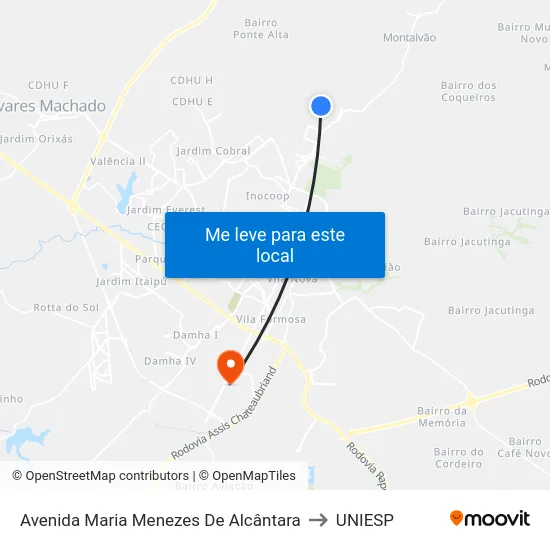 Avenida Maria Menezes De Alcântara to UNIESP map