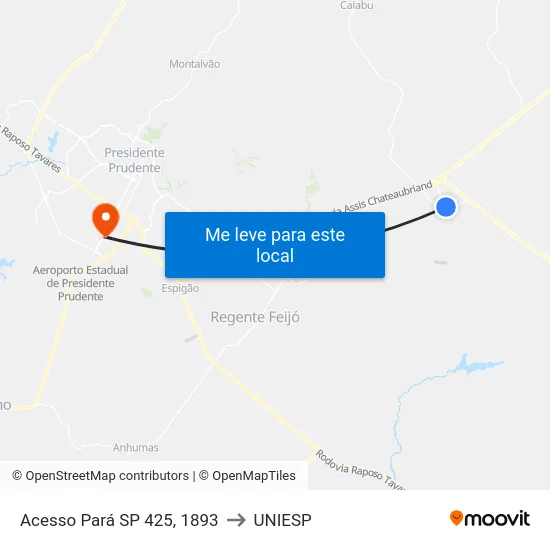 Acesso Pará SP 425, 1893 to UNIESP map
