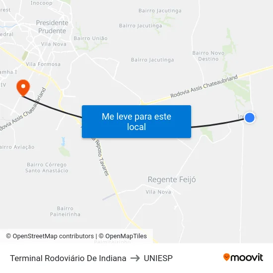 Terminal Rodoviário De Indiana to UNIESP map