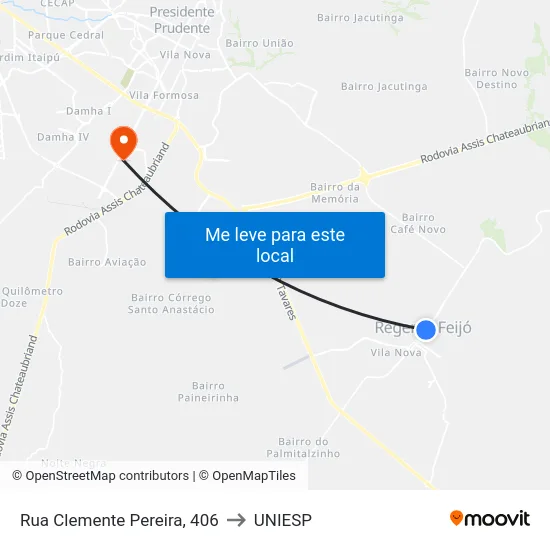 Rua Clemente Pereira, 406 to UNIESP map