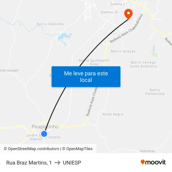 Rua Braz Martins, 1 to UNIESP map