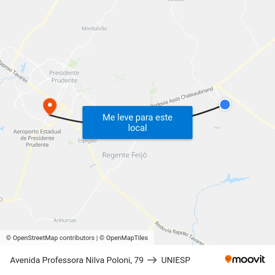 Avenida Professora Nilva Poloni, 79 to UNIESP map
