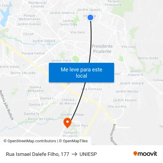 Rua Ismael Dalefe Filho, 177 to UNIESP map