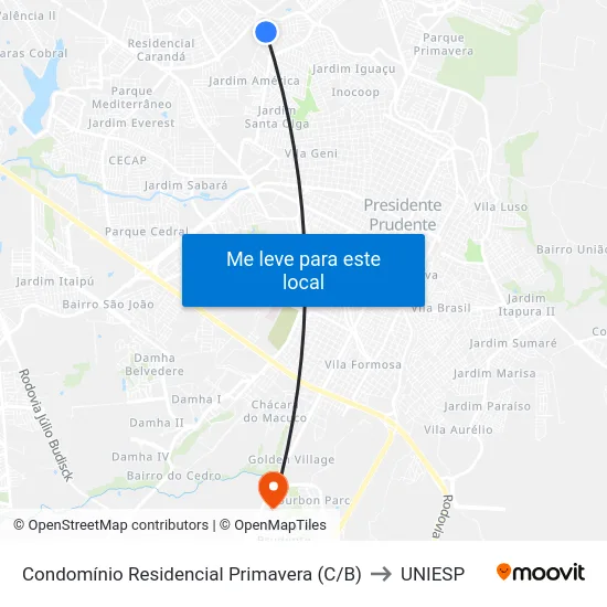 Condomínio Residencial Primavera (C/B) to UNIESP map