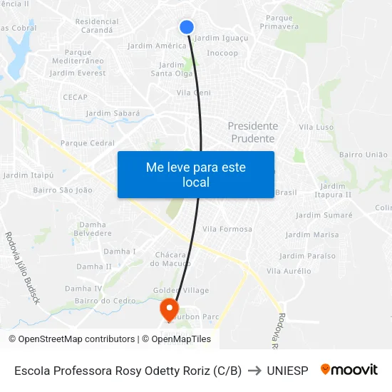 Escola Professora Rosy Odetty Roriz (C/B) to UNIESP map