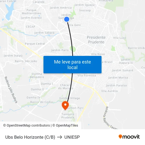 Ubs Belo Horizonte (C/B) to UNIESP map