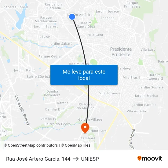Rua José Artero Garcia, 144 to UNIESP map