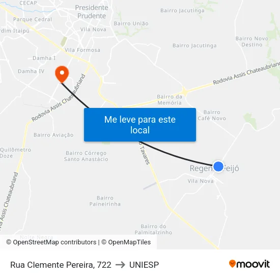 Rua Clemente Pereira, 722 to UNIESP map