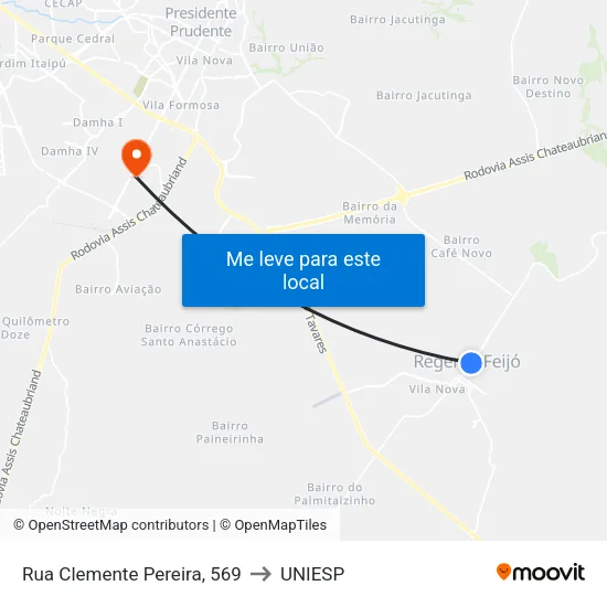 Rua Clemente Pereira, 569 to UNIESP map