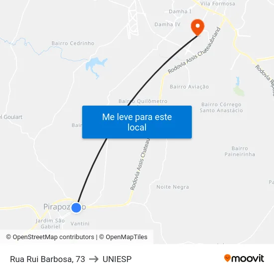 Rua Rui Barbosa, 73 to UNIESP map