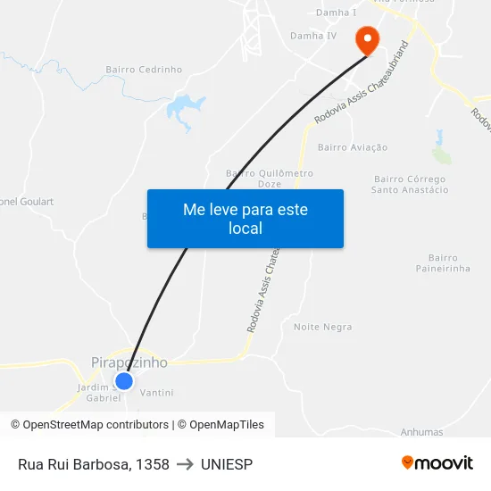 Rua Rui Barbosa, 1358 to UNIESP map