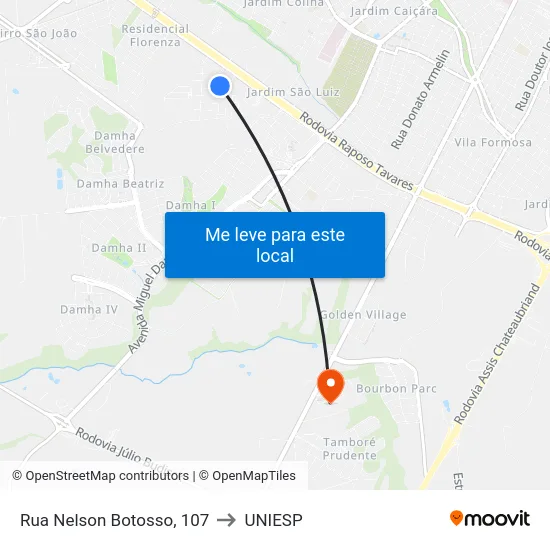 Rua Nelson Botosso, 107 to UNIESP map