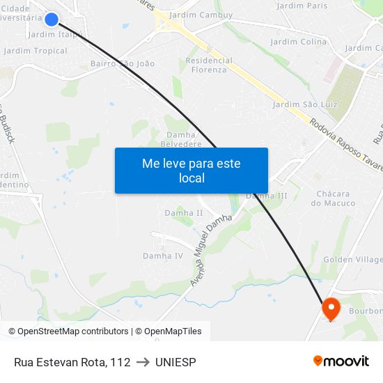 Rua Estevan Rota, 112 to UNIESP map
