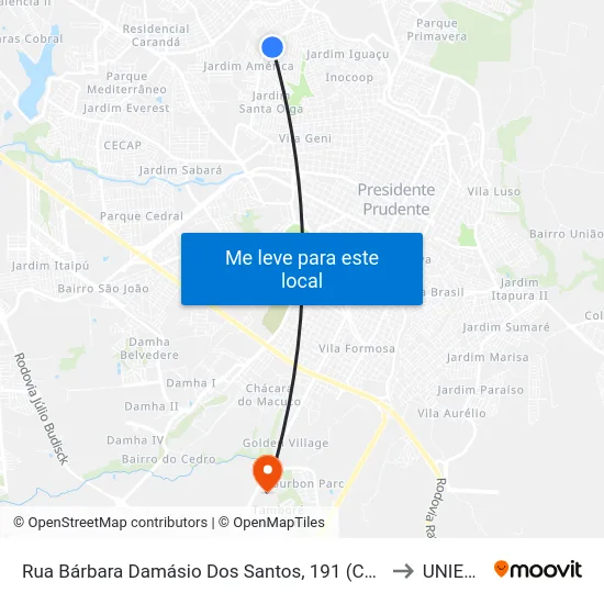 Rua Bárbara Damásio Dos Santos, 191 (C/B) to UNIESP map