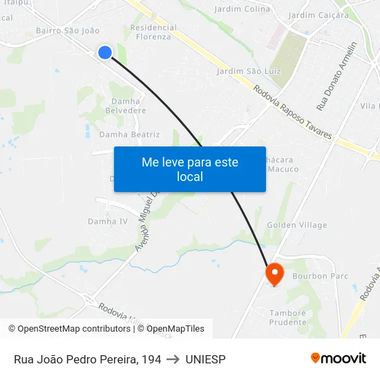 Rua João Pedro Pereira, 194 to UNIESP map