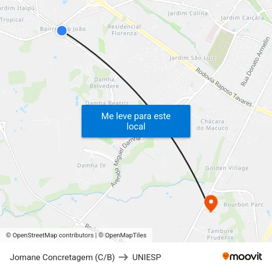 Jomane Concretagem (C/B) to UNIESP map
