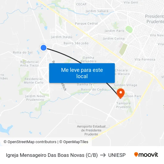 Igreja Mensageiro Das Boas Novas (C/B) to UNIESP map