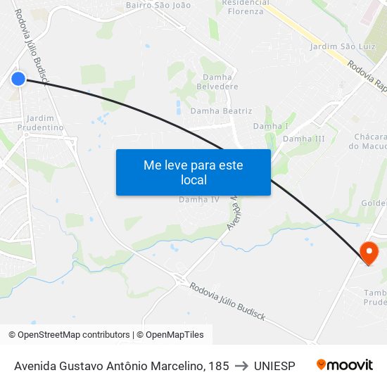 Avenida Gustavo Antônio Marcelino, 185 to UNIESP map