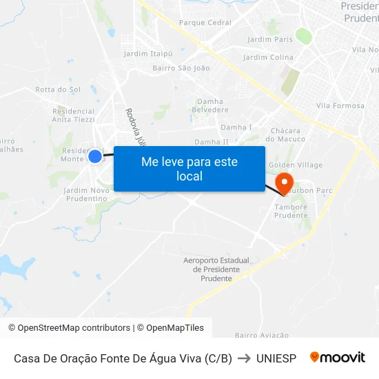 Casa De Oração Fonte De Água Viva (C/B) to UNIESP map