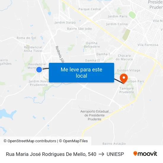 Rua Maria José Rodrigues De Mello, 540 to UNIESP map