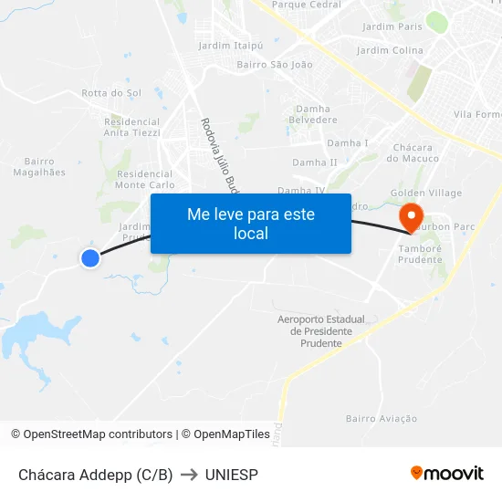 Chácara Addepp (C/B) to UNIESP map