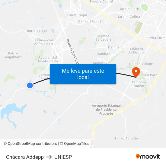 Chácara Addepp to UNIESP map