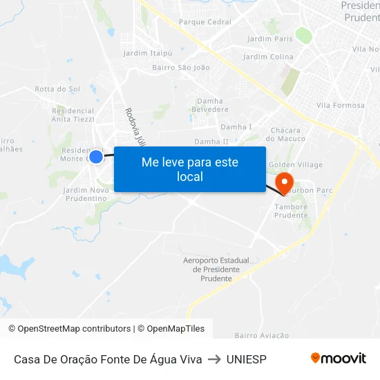 Casa De Oração Fonte De Água Viva to UNIESP map