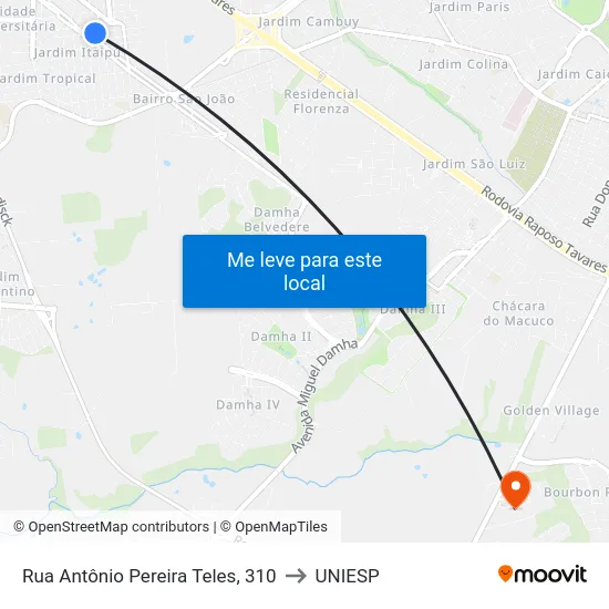 Rua Antônio Pereira Teles, 310 to UNIESP map