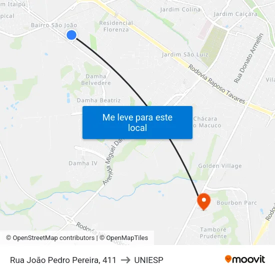 Rua João Pedro Pereira, 411 to UNIESP map