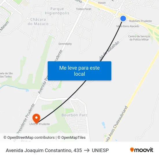Avenida Joaquim Constantino, 435 to UNIESP map