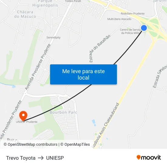Trevo Toyota to UNIESP map