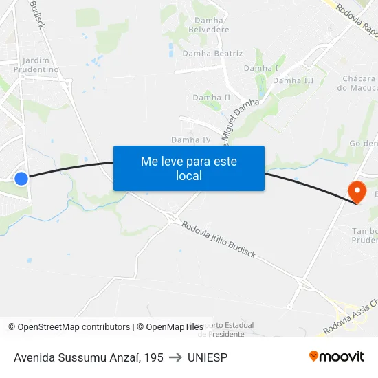 Avenida Sussumu Anzaí, 195 to UNIESP map
