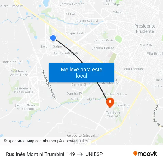 Rua Inês Montini Trumbini, 149 to UNIESP map