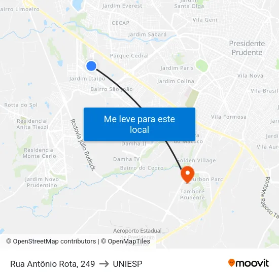 Rua Antônio Rota, 249 to UNIESP map