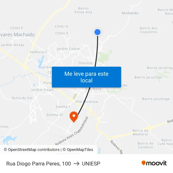 Rua Diogo Parra Peres, 100 to UNIESP map