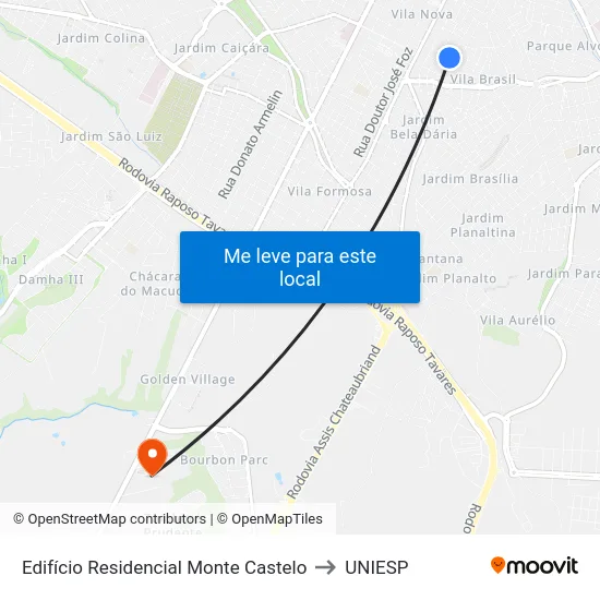 Edifício Residencial Monte Castelo to UNIESP map