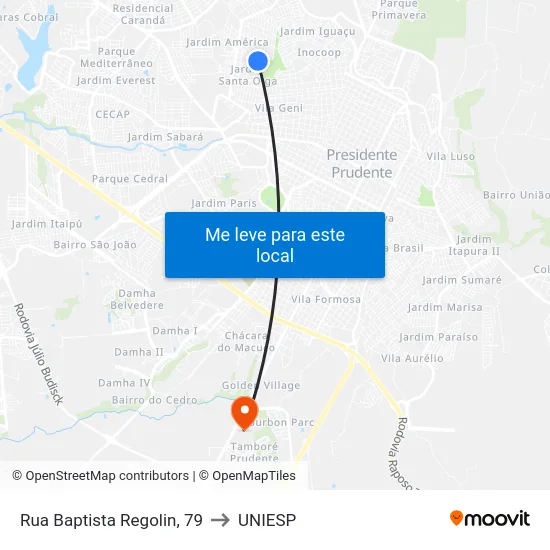 Rua Baptista Regolin, 79 to UNIESP map