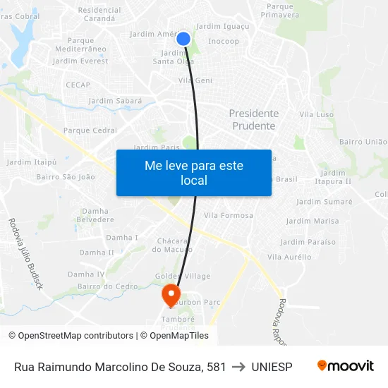Rua Raimundo Marcolino De Souza, 581 to UNIESP map