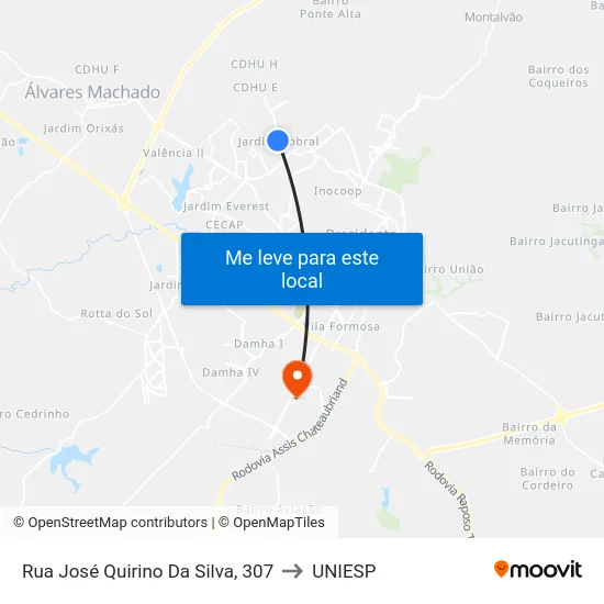 Rua José Quirino Da Silva, 307 to UNIESP map