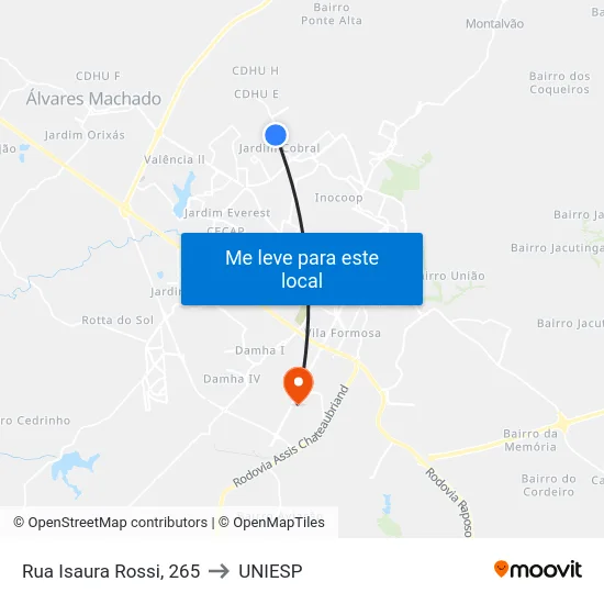 Rua Isaura Rossi, 265 to UNIESP map